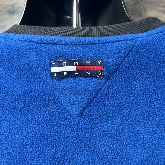 Vintage Tommy Hilfiger Jeans‎ Mens Fleece Pullover Sweatshirt Blue Size Large - Picture 6 of 7
